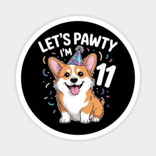 11 Years Old Corgi Dog Lover 11th Birthday Party Outfit Kid Magnet